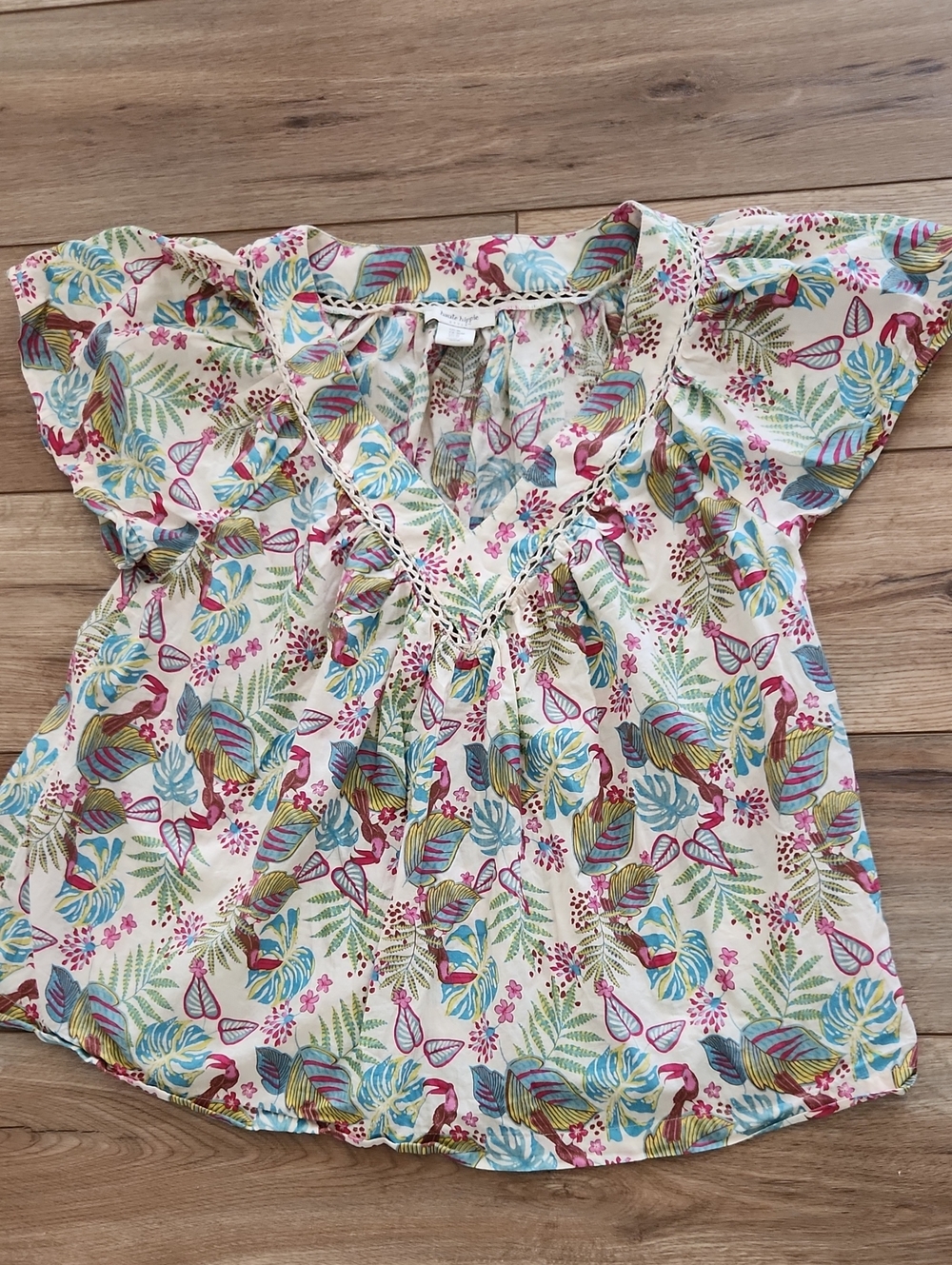 Haute Hippie 100% Cotton Women's Size M Tropical Floral Blouse Boho Cottage Core